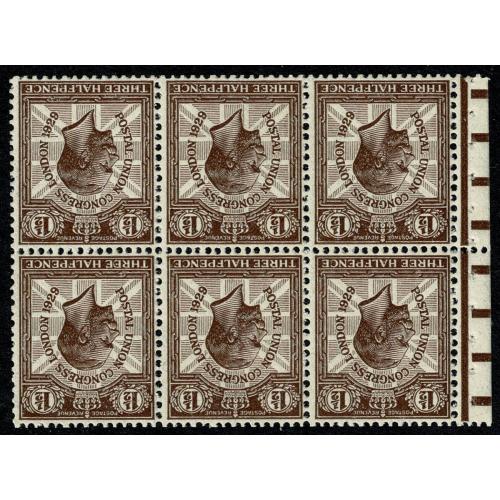 1929 PUC 1½d. Purple-brown, booklet pane Inverted Watermark. Spec NComB3a