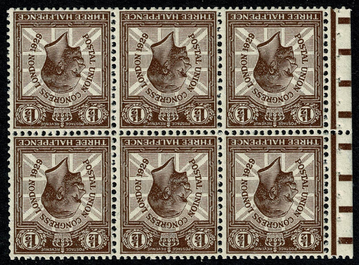 1929 PUC 1½d. Purple-brown, booklet pane Inverted Watermark. Spec NComB3a