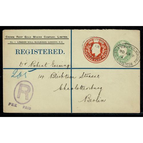 4d & ½d compound stamping on Crown Reef Gold Mining Co. Registered cover. H&B ESC681