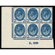 1929 Postal Union Congress 2½d. L29 Control block of six.